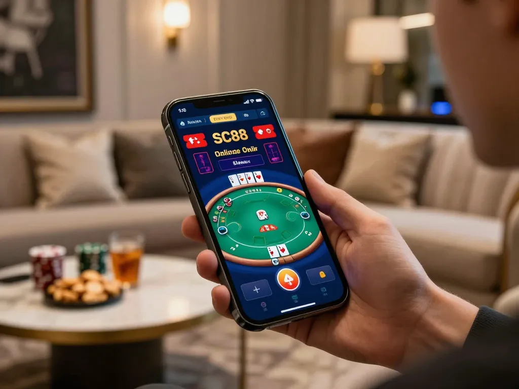 Player engaged in SC88 online casino via smartphone showcasing strategic gameplay