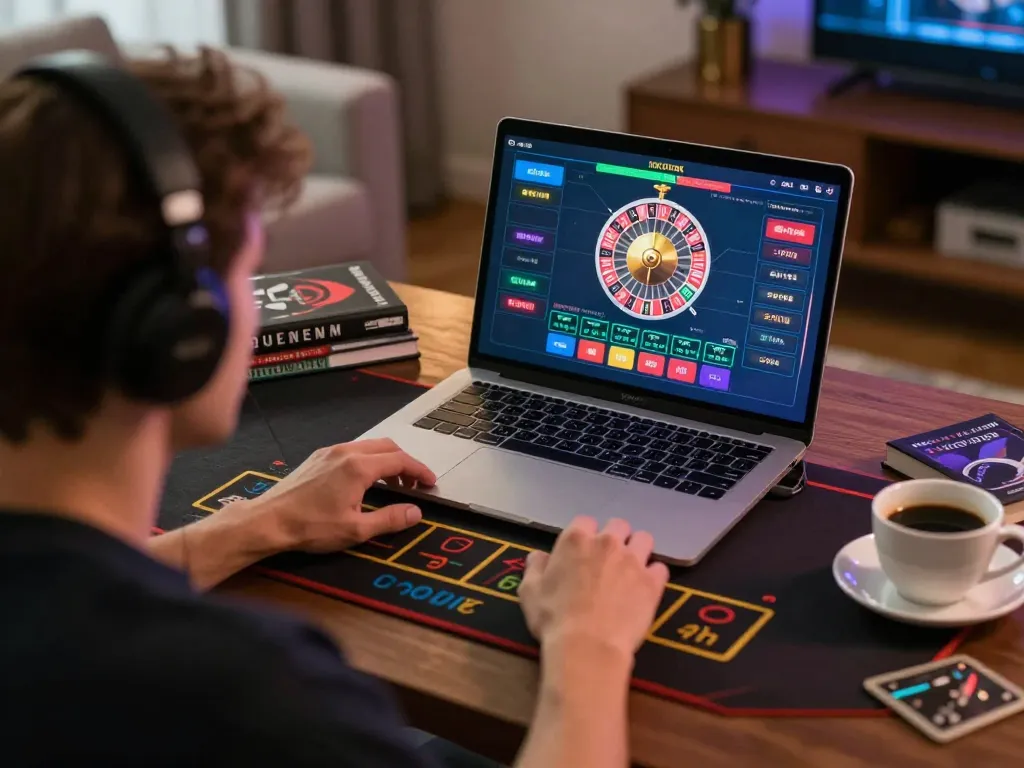 Engaged player enjoying hitclub4 live dealer roulette from home, focusing on exciting gameplay strategies