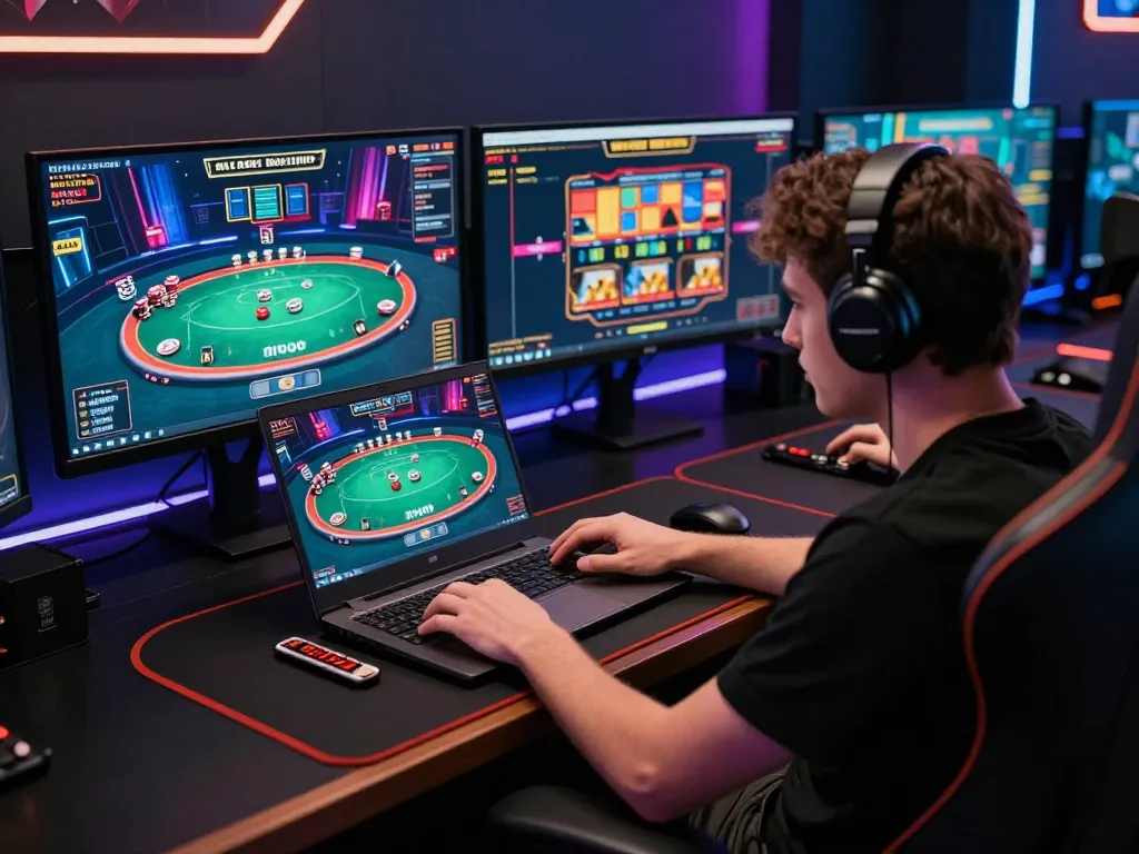 Engaged player enjoying a poker game on Sunwin's online casino, highlighting strategic action and immersive experience
