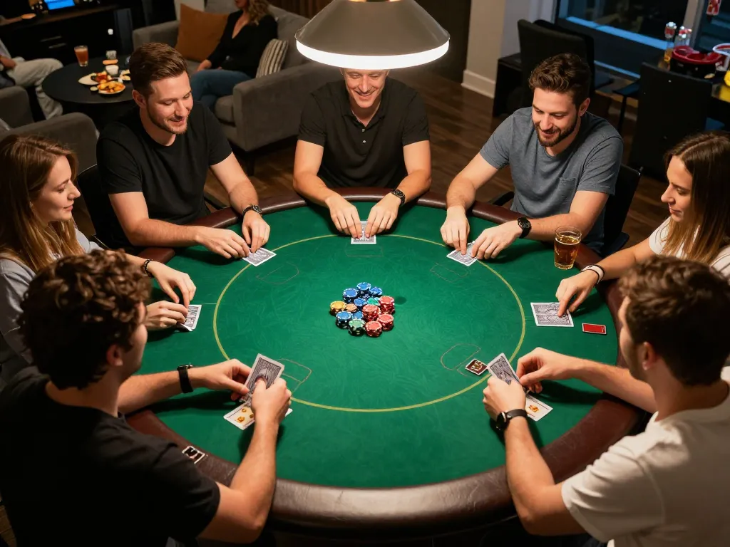 Engage in thrilling gameplay at SSBET77 poker night with friends, enjoying a lively atmosphere.