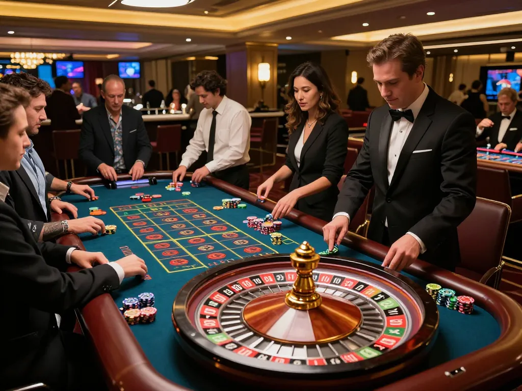 Players placing bets at Sky88 live casino roulette table, capturing the excitement of the game.