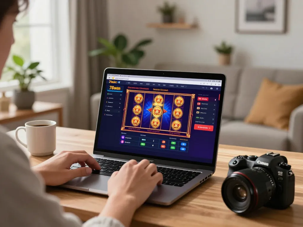 Engaging in online casino gaming on 78win platform from a stylish home setup.