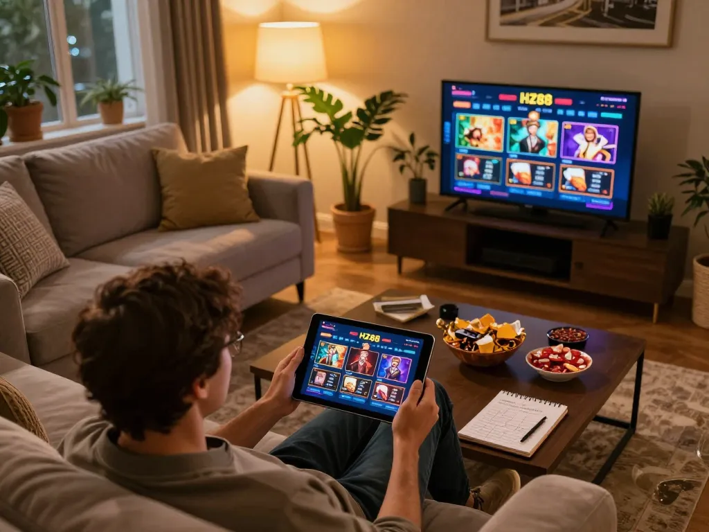 Engaging with the HZ88 online casino experience at home on a tablet.