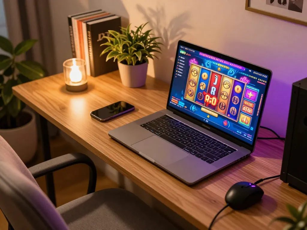 Engaging online gaming experience featuring game nổ hũ interface on laptop screen.