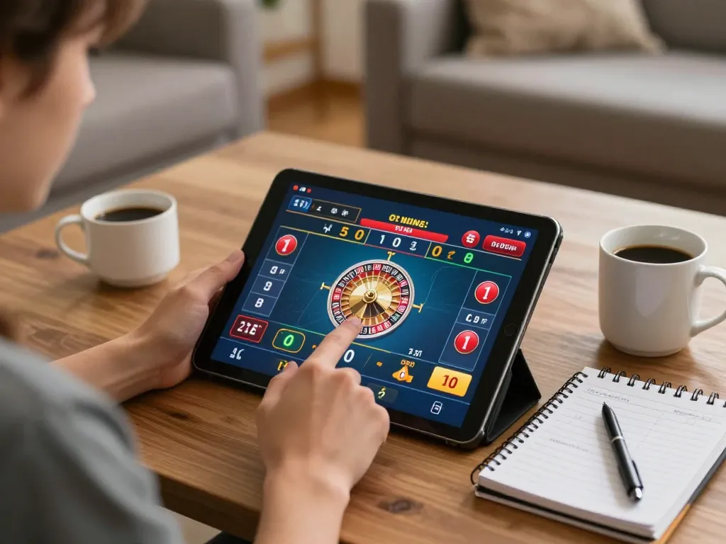Engaged in live roulette online gaming experience on hitclub9, showcasing betting strategies at home.