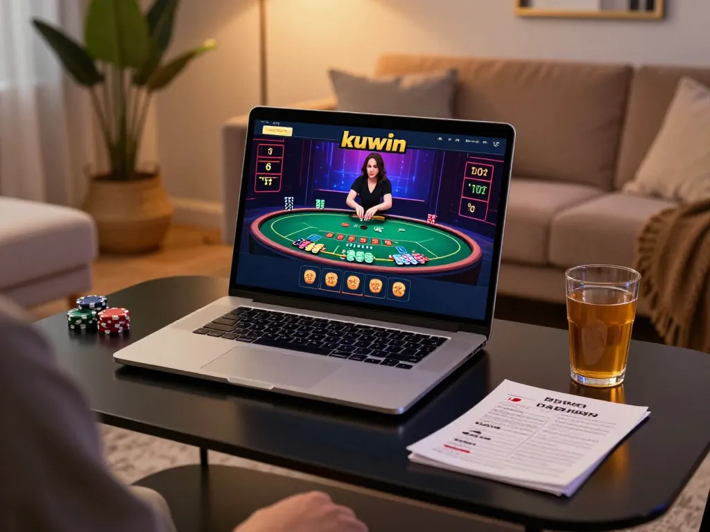 Engaging home gaming experience featuring kuwin online casino gameplay on a stylish laptop