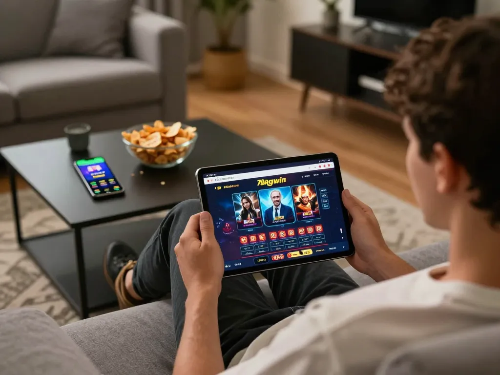 Engaging user experience on trang chủ 789win with tablet gameplay in a cozy home setting.