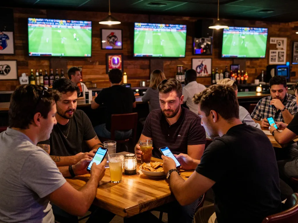 Betting on live soccer games at a vibrant sports bar during intense matches, showcasing 7m sports excitement