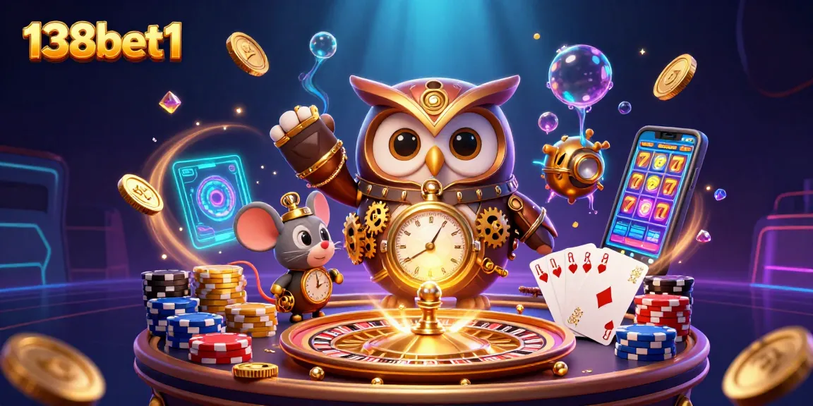 Experience the excitement of 138bet1 with a steampunk owl and dynamic casino elements in vivid detail.
