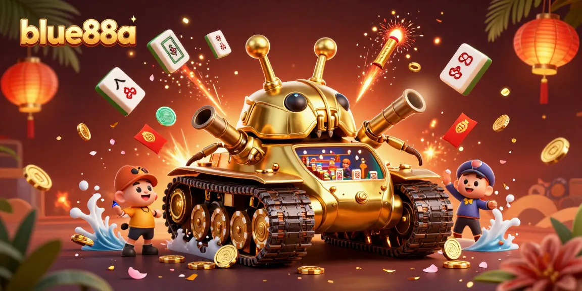 Engage in thrilling gameplay at blue88a with a vibrant casino atmosphere represented by a golden beetle tank illustration.