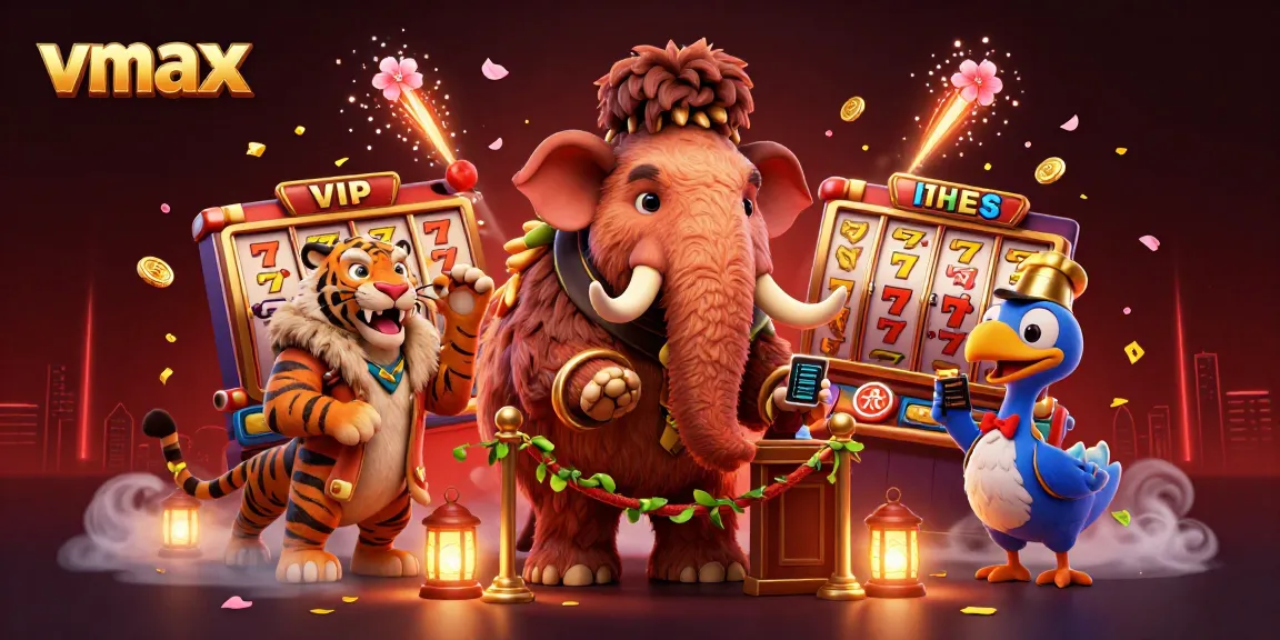Experience thrilling gameplay at VMAX as the woolly mammoth bouncer checks IDs in a vibrant casino scene.