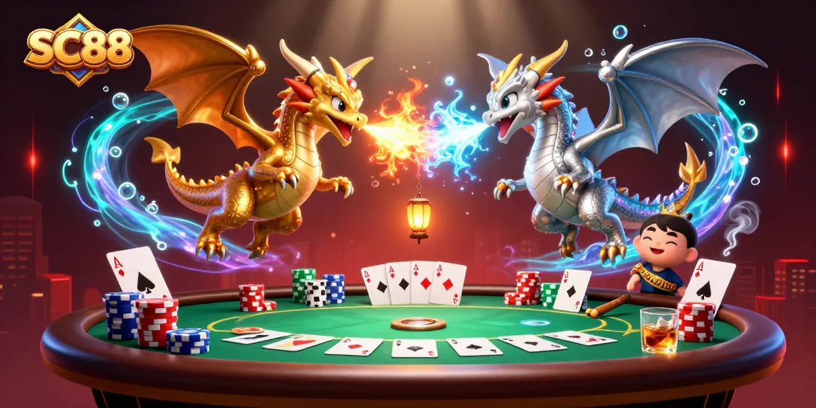 Experience thrilling gameplay at SC88 as golden and silver dragons soar through a rich casino scene.