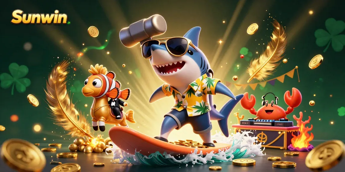 Engage with Sunwin in a vibrant 3D casino world featuring lively characters and golden treasures.