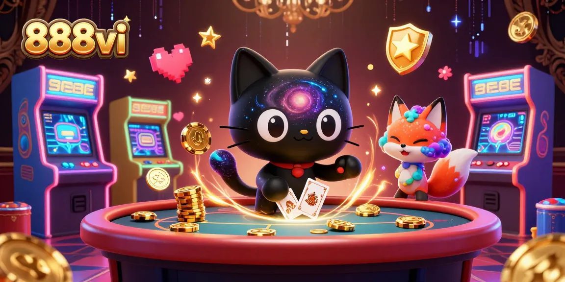 Engage with 888vi's vibrant casino illustrations featuring cosmic characters and dynamic gaming elements.
