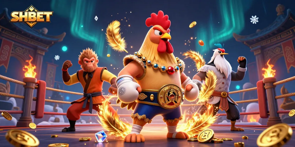 SHBET showcases thrilling casino action with fighters, gold coins, and vibrant energy in casino-inspired art.