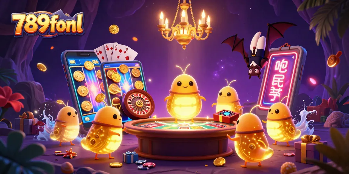 Experience excitement at 789fonl with an animated scene of glowworms illuminating a vibrant casino.